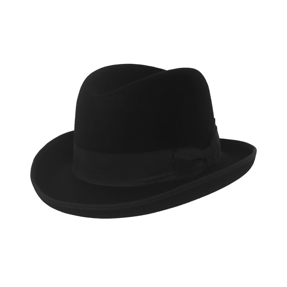7885 Wool Bowler Winter Hat Classic Rolled Brim Fedora Derby HatsBlack,M